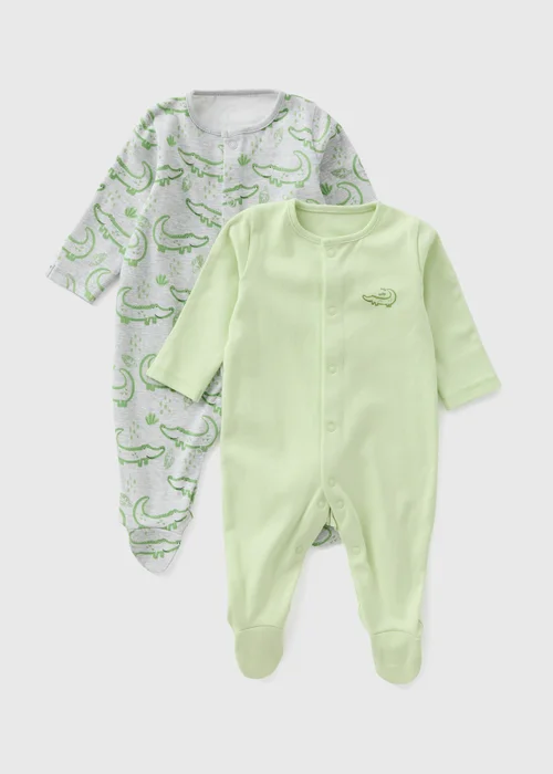 Baby 2 Pack Green Croc Sleepsuits (Newborn-23mths) - Newborn Image 1