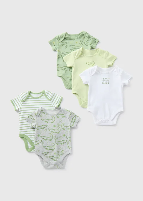 Baby 5 Pack Green Croc Bodysuits (Newborn-23mths) - 0-3 months Image 1