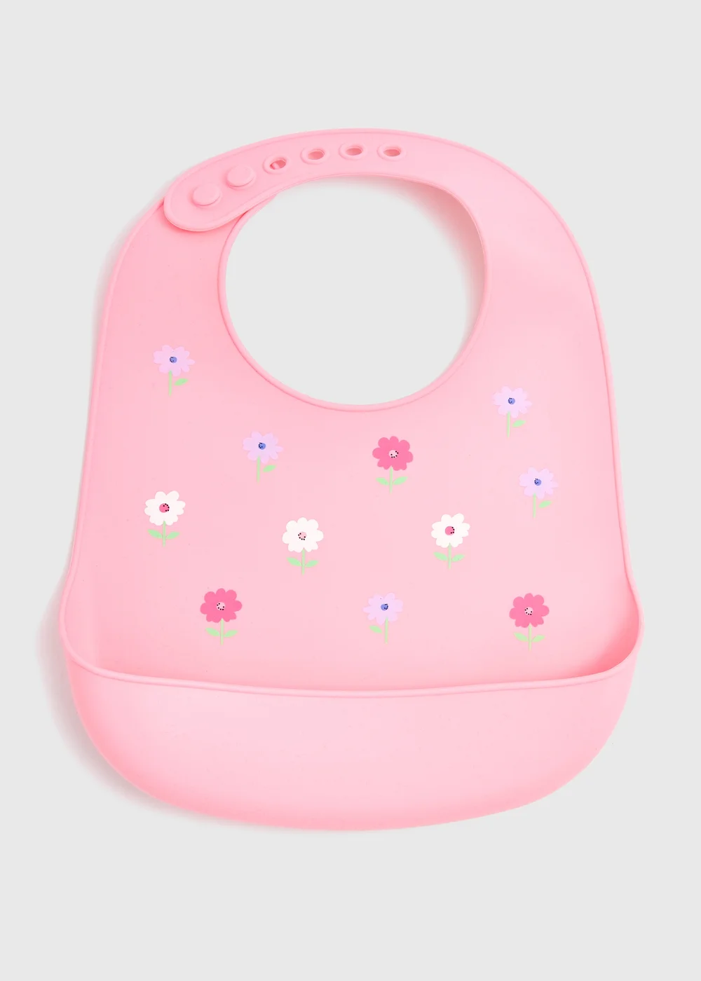 Baby Pink Floral Silicone Bib - One Size Image 1