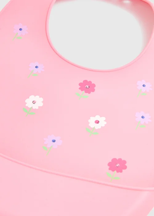 Baby Pink Floral Silicone Bib - One Size Image 2