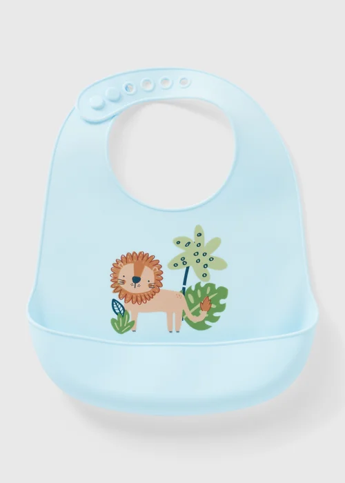 Baby Blue Lion Print Silicone Bib - One Size Image 1