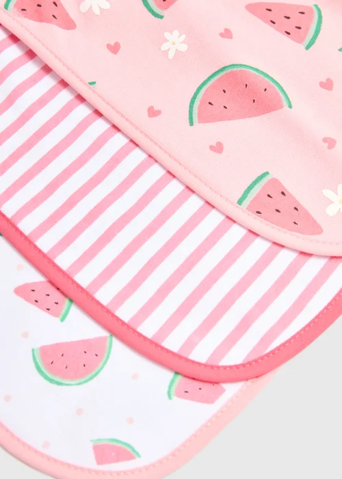 Baby 3 Pack Pink and White Bibs - One Size Image 2