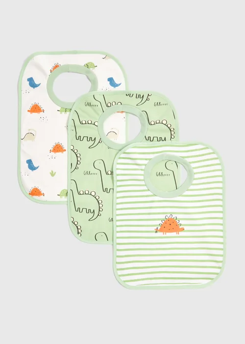 Baby 3 Pack Green and White Bibs - One Size Image 1