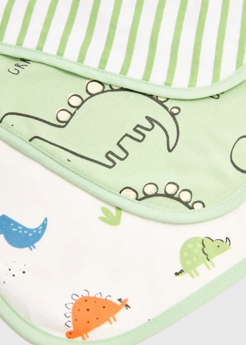 Baby 3 Pack Green and White Bibs - One Size Image 2