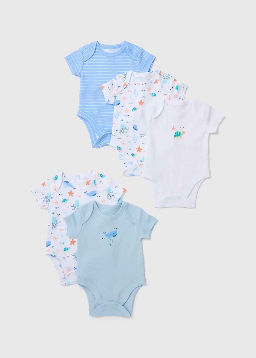 Baby 5 Pack Multicolour Sea Print Bodysuits (Newborn-23mths) - 0-3 months Image 1