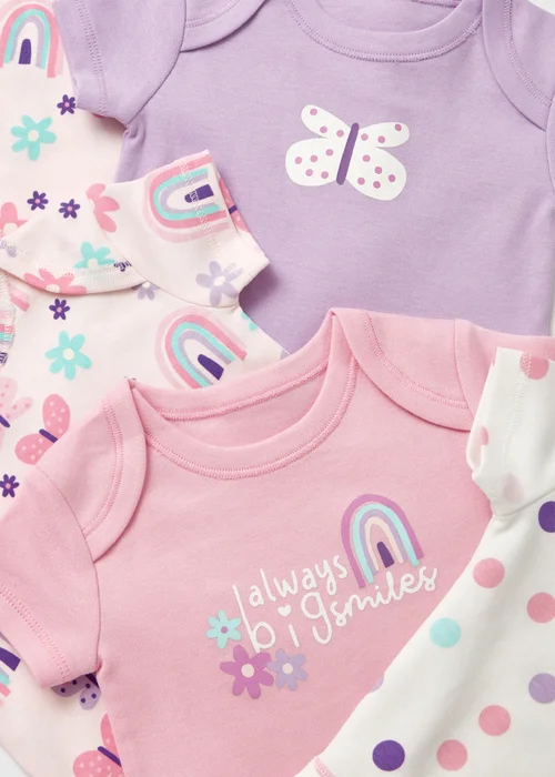 Baby 5 Pack Pink Butterfly Bodysuits (Newborn-23mths) - 0-3 months Image 2