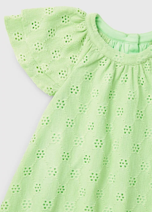Girls Green Angel Sleeve Broderie Dress (1-7yrs) - 1-1.5 Yrs Image 2