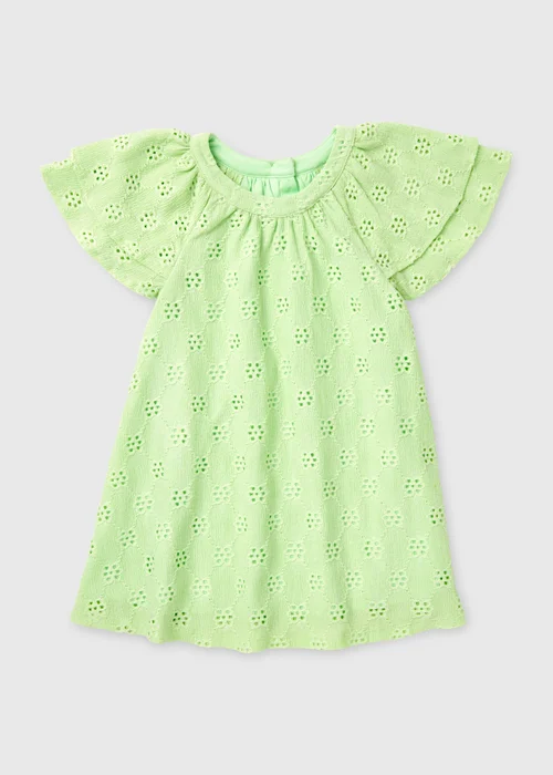 Girls Green Angel Sleeve Broderie Dress (1-7yrs) - 1-1.5 Yrs Image 1