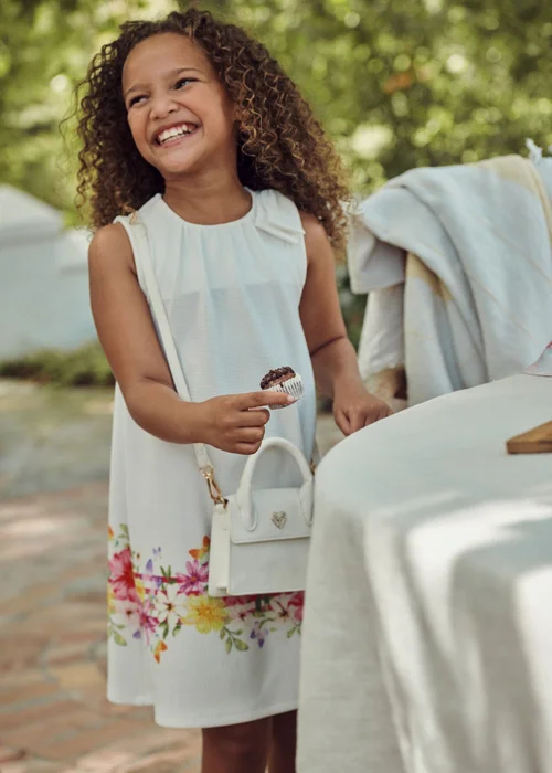 Girls Cream Floral Ponte Dress (1-7yrs) - 1-1.5 Yrs Image 4