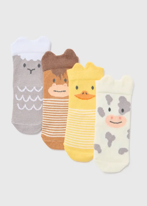 Baby 4 Pack Multicolour Farm Design Socks (Newborn-24mths) - Newborn Image 1