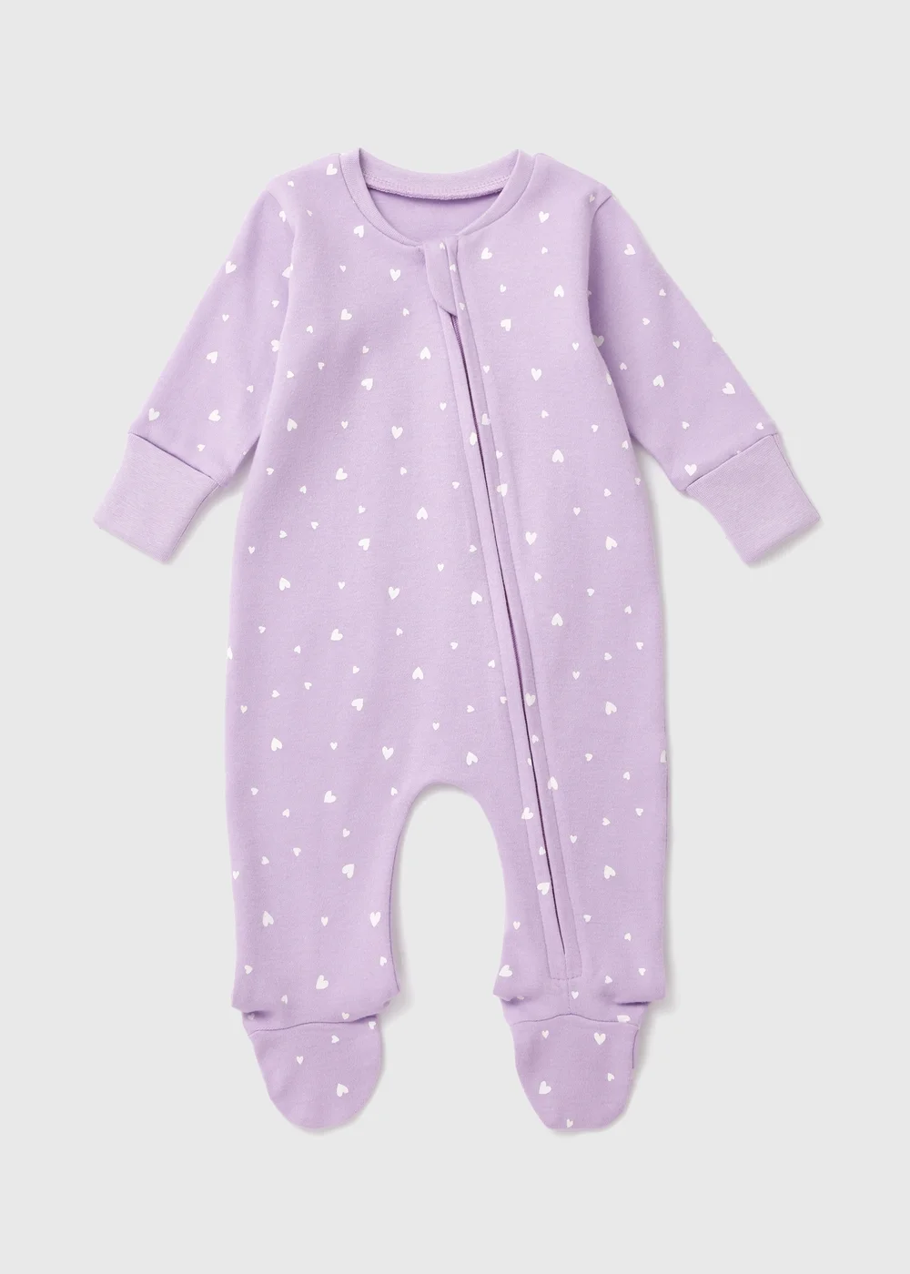 Baby Lilac Heart Print Zipped Sleepsuit (Newborn-18mths) - Newborn Image 1