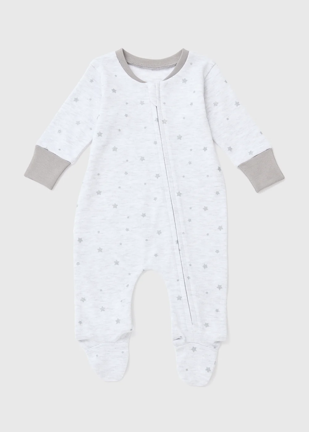 Baby Grey Star Print Zipped Sleepsuit (Newborn-18mths) - Newborn Image 1