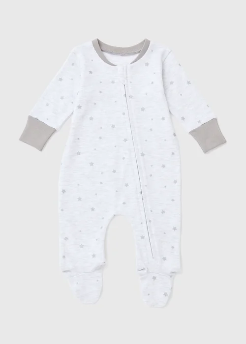 Baby Grey Star Print Zipped Sleepsuit (Newborn-18mths) - Newborn Image 1