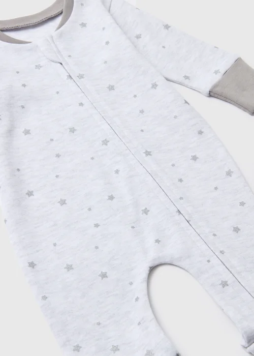 Baby Grey Star Print Zipped Sleepsuit (Newborn-18mths) - Newborn Image 2