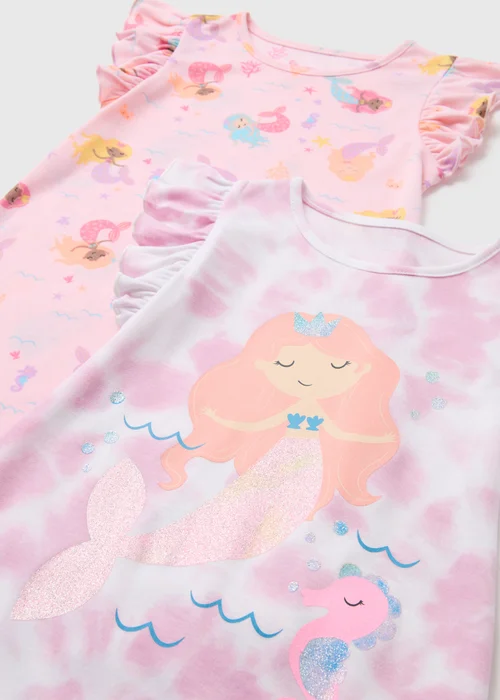 Girls 2 Pack Pink Mermaid Nightie (9mths-5yrs) - Age 9 - 12 Months Image 2