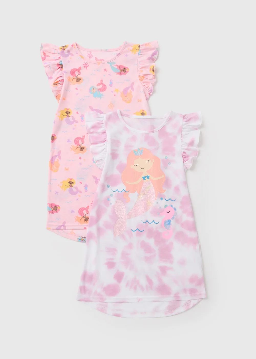 Girls 2 Pack Pink Mermaid Nightie (9mths-5yrs) - Age 9 - 12 Months Image 1