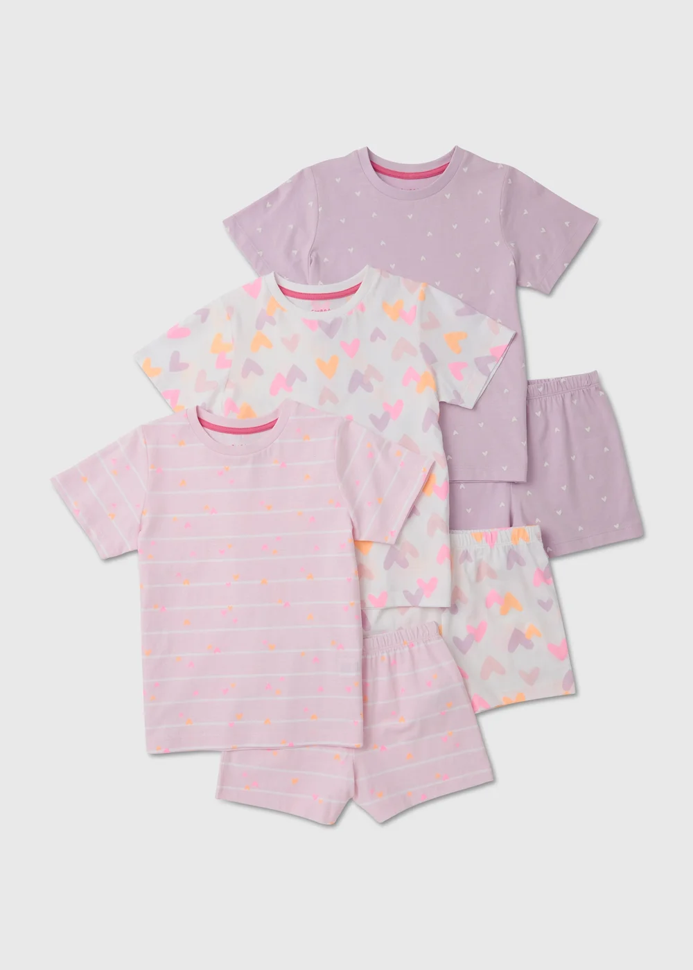 Girls 3 Pack Heart Print Pyjama Set (9mths-13yrs) - Age 9 - 12 Months Image 1