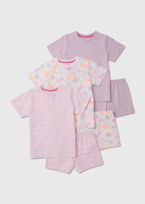 Girls 3 Pack Heart Print Pyjama Set (9mths-13yrs) - Age 9 - 12 Months Image 1
