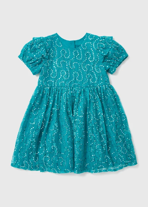 Girls Green Lace Sequin Dress (1-7yrs) - 1-1.5 Yrs Image 1