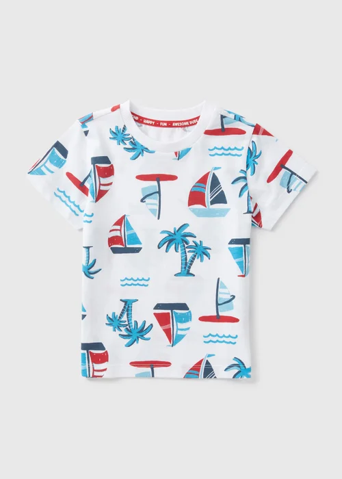 Boys White Boat Print T-Shirt (1-7yrs) - 1 to 1 half years Image 1