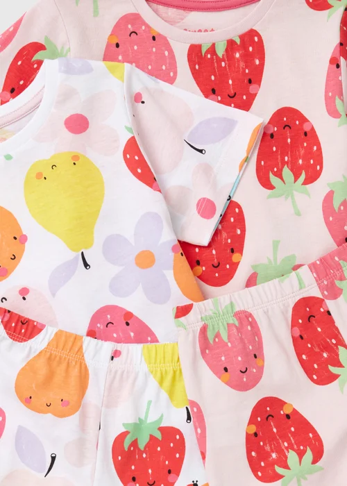 Girls 2 Pack Multicolour Fruit Shortie Pyjama Set (9mths-5yrs) - Age 9 - 12 Months Image 2