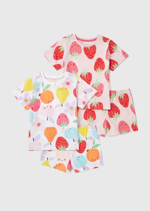 Girls 2 Pack Multicolour Fruit Shortie Pyjama Set (9mths-5yrs) - Age 9 - 12 Months Image 1