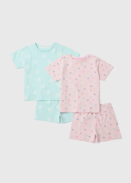 Girls 2 Pack Pink Polka Dot Pyjama Sets (9mths-5yrs) - Age 18 - 23 Months Image 1