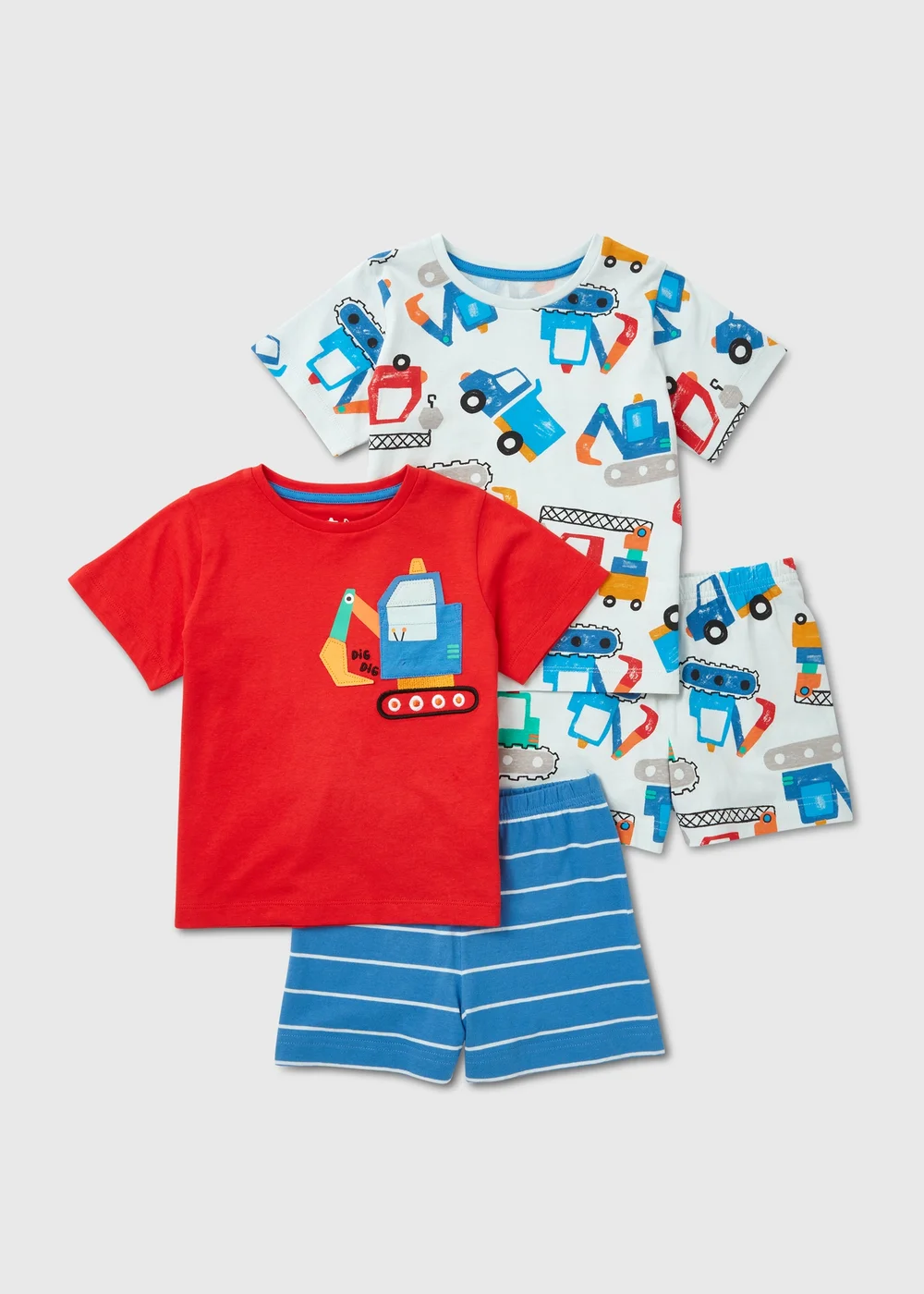 Boys 2 Pack Blue Digger Stripe Pyjama Set (9mths-5yrs) - Age 9 - 12 Months Image 1