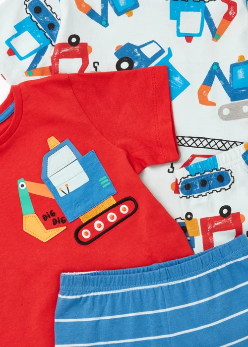 Boys 2 Pack Blue Digger Stripe Pyjama Set (9mths-5yrs) - Age 9 - 12 Months Image 2