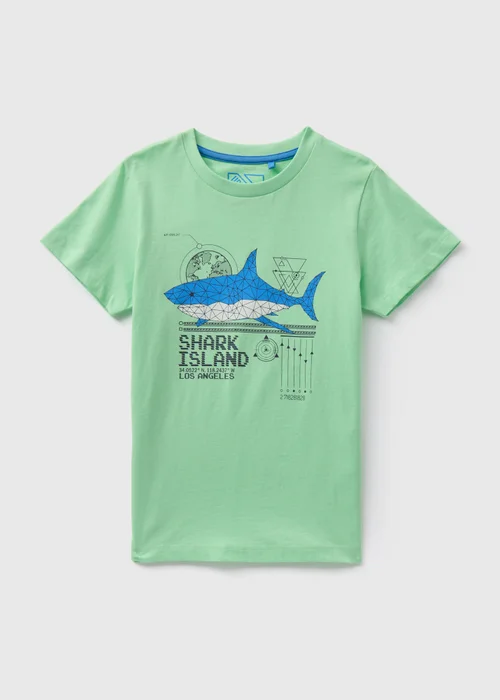 Boys Lime Shark Print T-Shirt (7-13yrs) - 7 Yrs Image 1