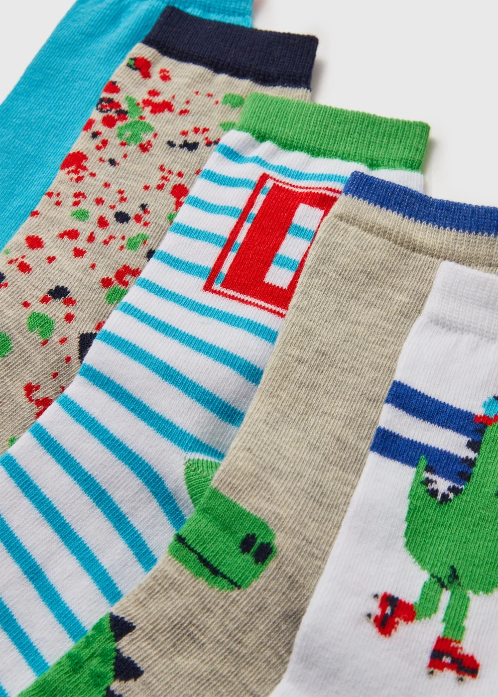 5 Pack Boys Dinosaur Socks (Younger 6-Older 6.5) - Sizes 6 - 8.5 Image 2