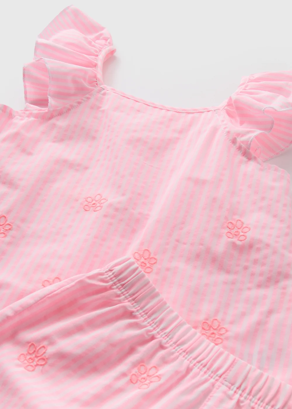 Girls Pink Frill Stripe Broderie Pyjama Set (9mths-5yrs) - Age 9 - 12 Months Image 2