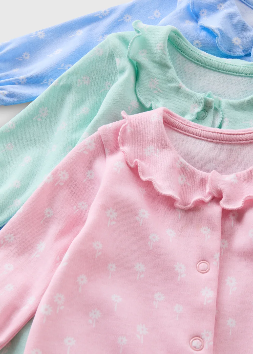 Baby 3 Pack Multicolour Floral Sleepsuits (Tiny Baby-18mths) - Tiny Baby Image 2
