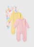 Baby 3 Pack Pink Floral Sleepsuit (Tiny Baby-18mths) - Tiny Baby Image 1