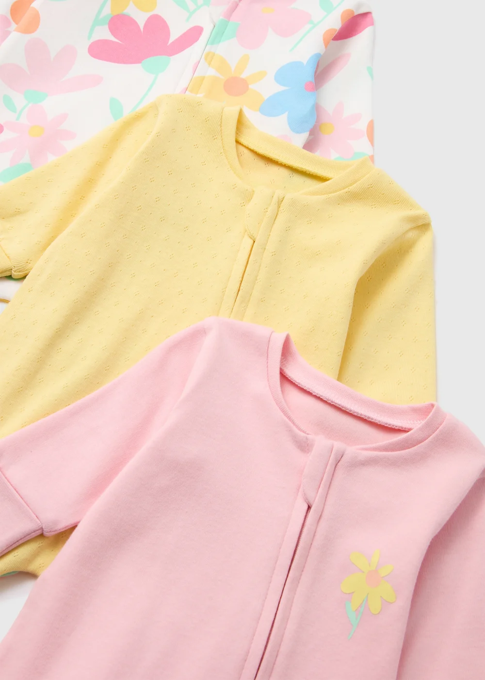 Baby 3 Pack Pink Floral Sleepsuit (Tiny Baby-18mths) - Tiny Baby Image 2