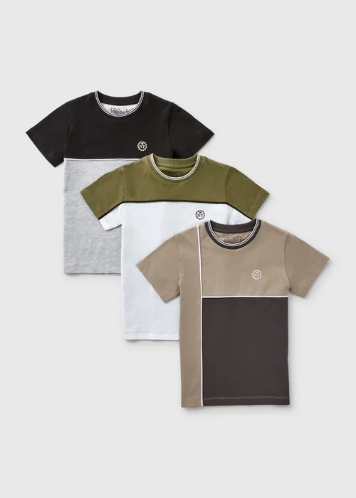 Boys Black Grey & White Cut & Sew T-Shirts (7-13yrs) - Age 7 Years Image 1