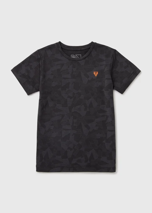 Boys Charcoal Geo Jacquard Print Sports T-Shirt (7-13yrs) - 7 Yrs Image 1