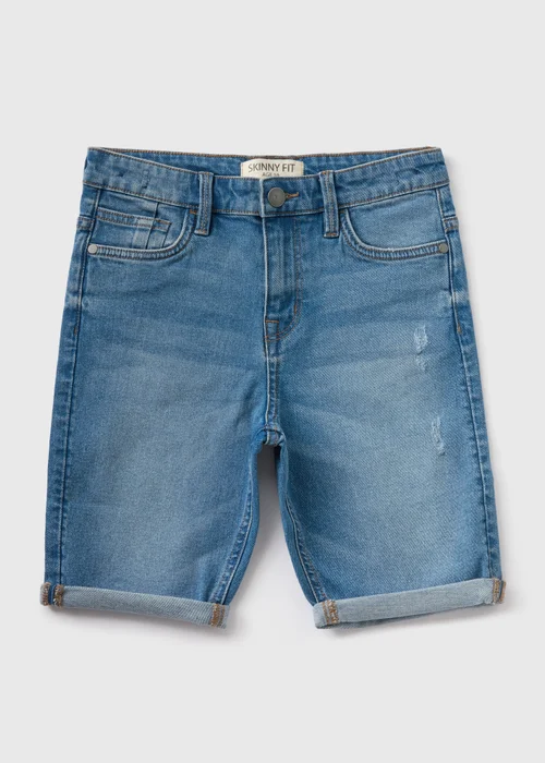 Boys Mid Blue Skinny Fit Denim Shorts (7-13yrs) - 8 Yrs Image 1