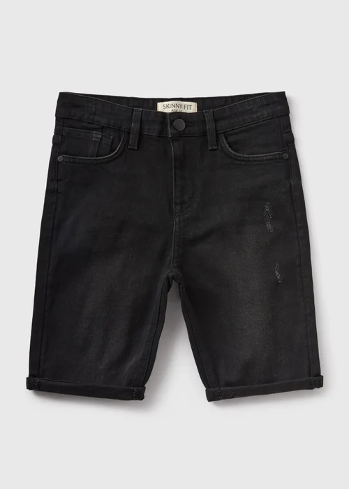 Boys Black Skinny Fit Denim Shorts (7-13yrs) - 8 Yrs Image 1