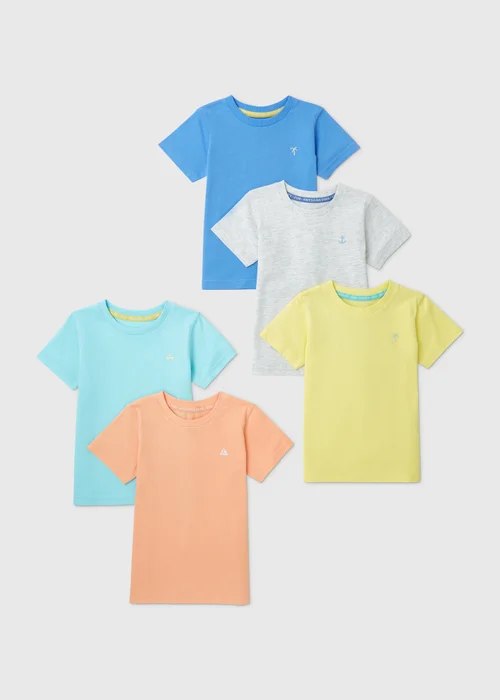 Boys 5 Pack Multicolour Summer T-Shirts (1-7yrs) - 1-1.5 Yrs Image 1