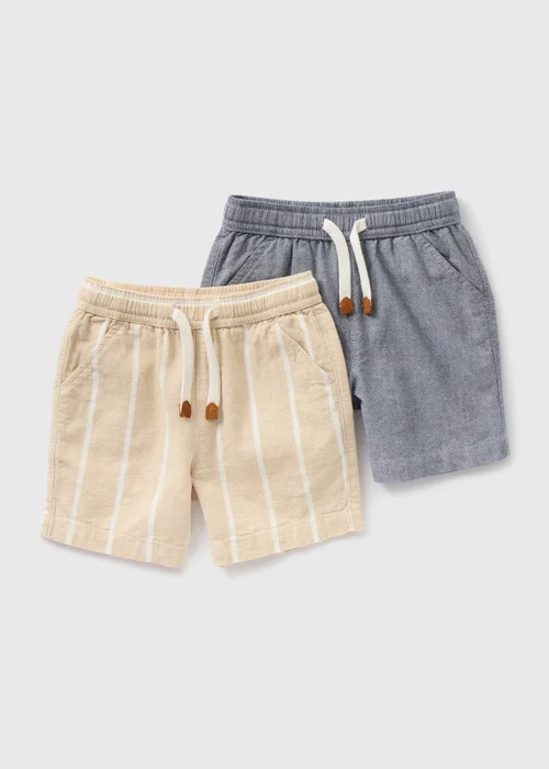 Boys 2 Pack Beige & Grey Stripe Woven Shorts (1-7yrs) - 1 half year to 2 Image 1