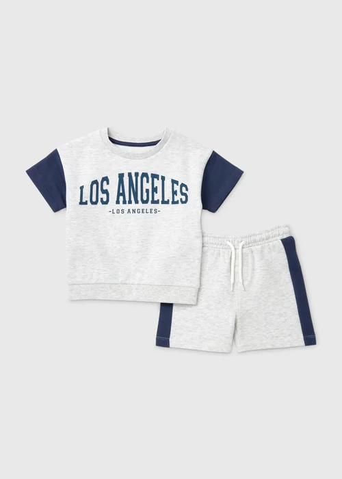 Boys Grey Marl Los Angeles Varsity T-Shirt & Shorts Set (1-7yrs) - 1 to 1 half years Image 1