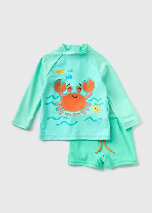 Boys Mint Crab Top & Shorts Swim Set (1-7yrs) - 1 half year to 2 Image 1