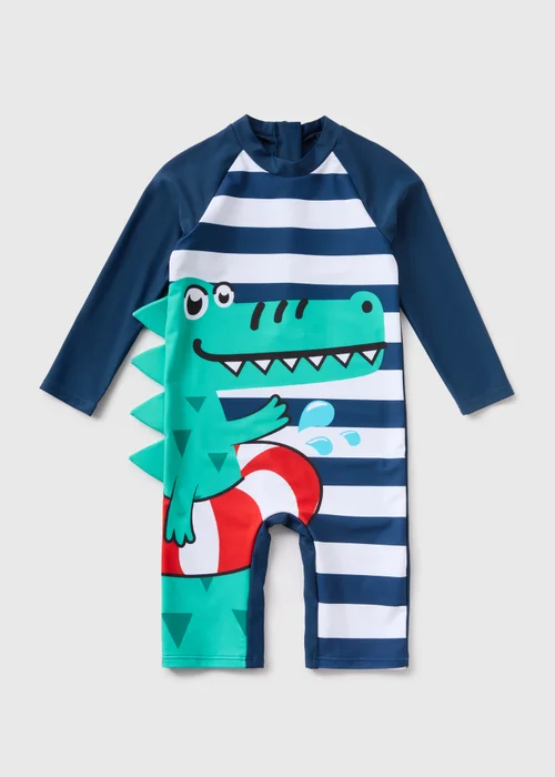 Boys Navy & Green Crocodile Stripe Surfsuit (1-7yrs) - 1.5-2 Yrs Image 1
