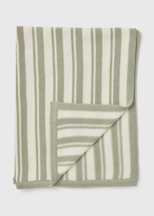Baby Green Stripe Knitted Blanket - One Size Image 1