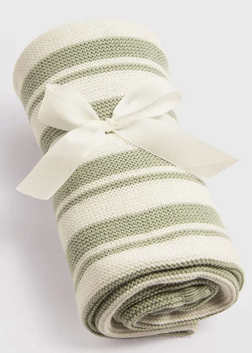 Baby Green Stripe Knitted Blanket - One Size Image 2