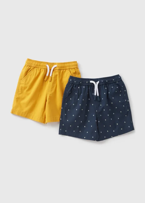 Boys 2 Pack Navy & Yellow Woven Boat Print Shorts (1-7yrs) - 1 half year to 2 Image 1