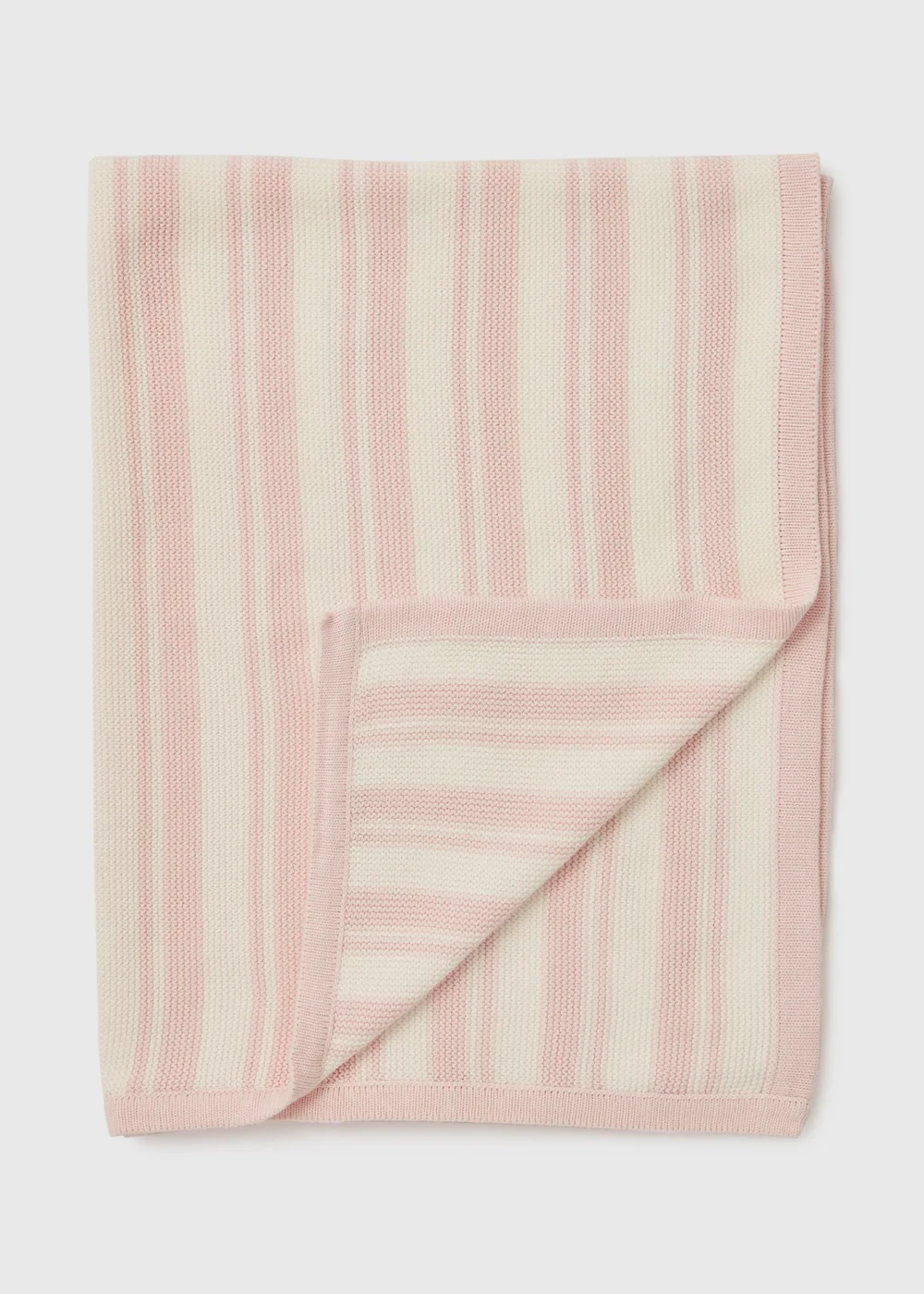 Baby Pink & Cream Knitted Blanket - One Size Image 1