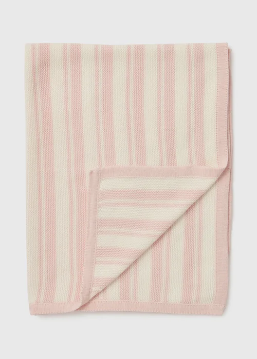 Baby Pink & Cream Knitted Blanket - One Size Image 1
