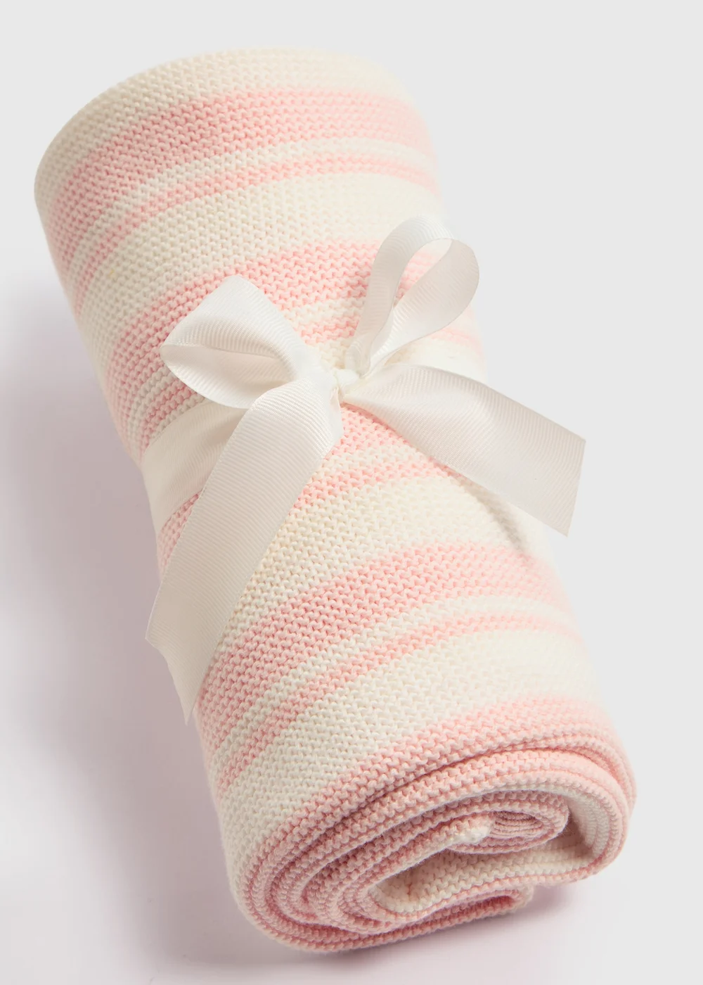 Baby Pink & Cream Knitted Blanket - One Size Image 2